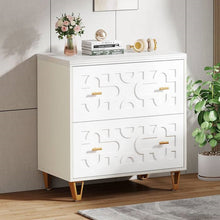 Load image into Gallery viewer, Retro White/Gold Geometric Scroll 2 Drawer Filing Cabinet Printer Stand