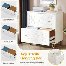 Load image into Gallery viewer, Retro White/Gold Geometric Scroll 2 Drawer Filing Cabinet Printer Stand