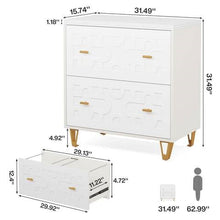Load image into Gallery viewer, Retro White/Gold Geometric Scroll 2 Drawer Filing Cabinet Printer Stand