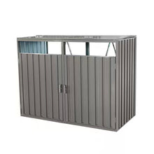Load image into Gallery viewer, Outdoor Grey Galvanized Steel Garbage Bin Storage Shed - Holds 2 Trash Cans