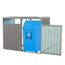 Load image into Gallery viewer, Outdoor Grey Galvanized Steel Garbage Bin Storage Shed - Holds 2 Trash Cans