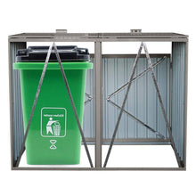 Load image into Gallery viewer, Outdoor Grey Galvanized Steel Garbage Bin Storage Shed - Holds 2 Trash Cans