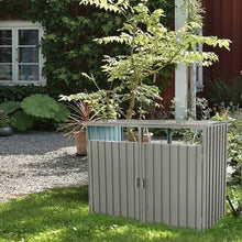 Load image into Gallery viewer, Outdoor Grey Galvanized Steel Garbage Bin Storage Shed - Holds 2 Trash Cans