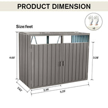 Load image into Gallery viewer, Outdoor Grey Galvanized Steel Garbage Bin Storage Shed - Holds 2 Trash Cans