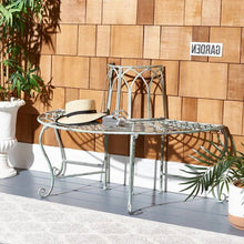 Load image into Gallery viewer, Half-Circle Outdoor Patio Garden Wrought Iron Tree Bench in Antique Green