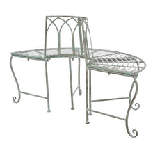 Load image into Gallery viewer, Half-Circle Outdoor Patio Garden Wrought Iron Tree Bench in Antique Green