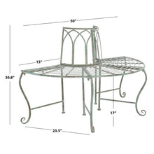 Load image into Gallery viewer, Half-Circle Outdoor Patio Garden Wrought Iron Tree Bench in Antique Green