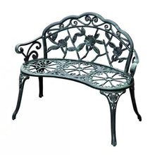 Load image into Gallery viewer, Outdoor Patio 40-inch Garden Bench with Backrest in Antique Green Metal Finish