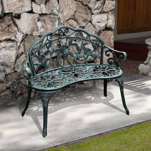 Load image into Gallery viewer, Outdoor Patio 40-inch Garden Bench with Backrest in Antique Green Metal Finish