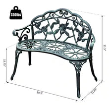 Load image into Gallery viewer, Outdoor Patio 40-inch Garden Bench with Backrest in Antique Green Metal Finish