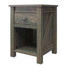 Load image into Gallery viewer, Farmhouse 1-Drawer Bedroom Nightstand with Open Shelf in Rustic Grey Oak