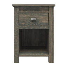 Load image into Gallery viewer, Farmhouse 1-Drawer Bedroom Nightstand with Open Shelf in Rustic Grey Oak