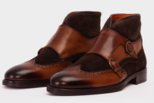 Load image into Gallery viewer, The Albus Tan Leather &amp; Suede Double Strap Monk Brogue Men  Boot