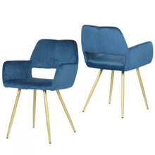Load image into Gallery viewer, Set of 2 Modern Blue Velvet Upholstered Dining Chair with Gold Metal Legs