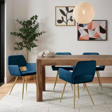 Load image into Gallery viewer, Set of 2 Modern Blue Velvet Upholstered Dining Chair with Gold Metal Legs