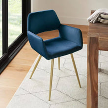 Load image into Gallery viewer, Set of 2 Modern Blue Velvet Upholstered Dining Chair with Gold Metal Legs