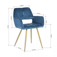 Load image into Gallery viewer, Set of 2 Modern Blue Velvet Upholstered Dining Chair with Gold Metal Legs