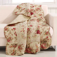 Load image into Gallery viewer, Red Pink Gold Ecru Floral Roses Quilt Throw Blanket in 100% Cotton