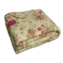 Load image into Gallery viewer, Red Pink Gold Ecru Floral Roses Quilt Throw Blanket in 100% Cotton