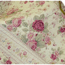 Load image into Gallery viewer, Red Pink Gold Ecru Floral Roses Quilt Throw Blanket in 100% Cotton