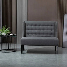 Load image into Gallery viewer, Scandinavian 2 Seater Button Tufted Loveseat Wooden Legs Gray Linen