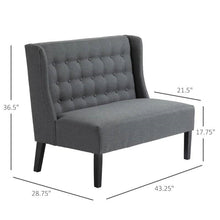 Load image into Gallery viewer, Scandinavian 2 Seater Button Tufted Loveseat Wooden Legs Gray Linen