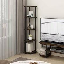 Load image into Gallery viewer, 5-Shelf Modern Corner Bookcase in Black Brown Wood Finish