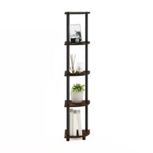 Load image into Gallery viewer, 5-Shelf Modern Corner Bookcase in Black Brown Wood Finish