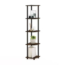 Load image into Gallery viewer, 5-Shelf Modern Corner Bookcase in Black Brown Wood Finish