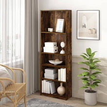 Load image into Gallery viewer, 71-inch Tall 5-Shelf Bookcase in Medium Brown Wood Finish