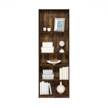 Load image into Gallery viewer, 71-inch Tall 5-Shelf Bookcase in Medium Brown Wood Finish