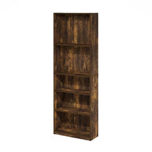Load image into Gallery viewer, 71-inch Tall 5-Shelf Bookcase in Medium Brown Wood Finish