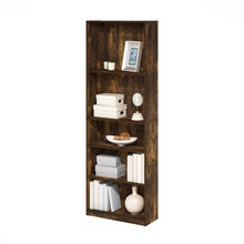 Load image into Gallery viewer, 71-inch Tall 5-Shelf Bookcase in Medium Brown Wood Finish
