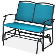 Load image into Gallery viewer, 2 Seat Mesh Patio Loveseat Swing Glider Rocker with Armrests in Blue