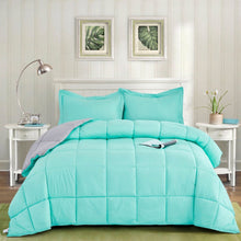 Load image into Gallery viewer, Full/Queen Traditional Microfiber Reversible 3 Piece Comforter Set in Blue/Grey