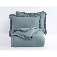 Load image into Gallery viewer, King Oversized Blue Ruffled Edge Microfiber Comforter Set