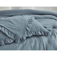 Load image into Gallery viewer, King Oversized Blue Ruffled Edge Microfiber Comforter Set