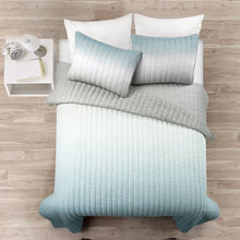 Load image into Gallery viewer, King size Aqua Blue and Grey Lightweight Polyester Fabric 3 Piece Quilt Set