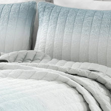 Load image into Gallery viewer, King size Aqua Blue and Grey Lightweight Polyester Fabric 3 Piece Quilt Set