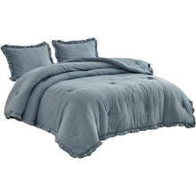 Load image into Gallery viewer, Queen Oversized Blue Ruffled Edge Microfiber Comforter Set