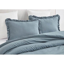 Load image into Gallery viewer, Queen Oversized Blue Ruffled Edge Microfiber Comforter Set