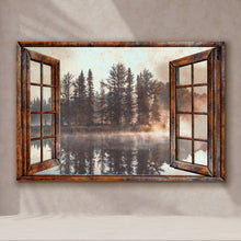 Load image into Gallery viewer, Foggy Autumn Lake View By The Window Canvas Wall Art