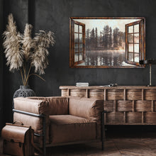 Load image into Gallery viewer, Foggy Autumn Lake View By The Window Canvas Wall Art