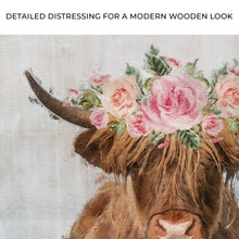 Load image into Gallery viewer, Highland Cow Floral Wreath Painting Canvas Wall Art