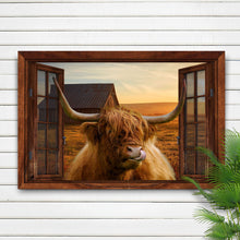 Load image into Gallery viewer, Highland Cow Window View Canvas Wall Art