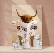 Load image into Gallery viewer, Highland Cow Reading Newspaper Canvas Wall Art
