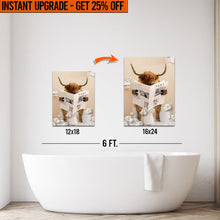 Load image into Gallery viewer, Upgrade Your 12x18 Inches 'Highland Cow Reading Newspaper' Canvas Measuring 16x24 Inches