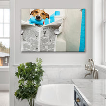 Load image into Gallery viewer, Dog Reading Newspaper On Toilet Canvas Wall Art