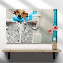 Load image into Gallery viewer, Dog Reading Newspaper On Toilet Canvas Wall Art