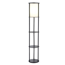 Load image into Gallery viewer, Modern Asian Style Round Shelf Floor Lamp in Black with White Shade
